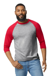 Gildan® Heavy Cotton™ 3/4-Sleeve Raglan T-Shirt - Sport Grey Trim Red - 2XL